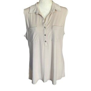 New York & Company stretch women's size L cream collared sleeveless blouse top